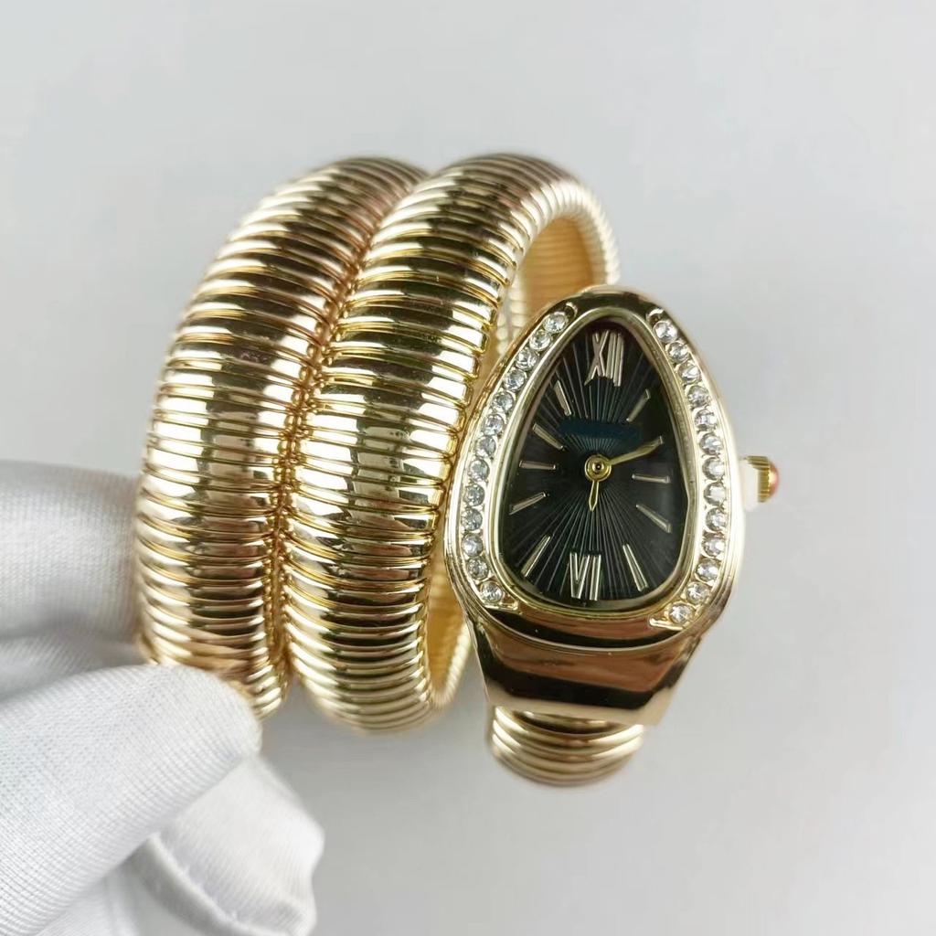Orologio da donna al quarzo con cinturino in acciaio a due cerchi a forma di serpente, personalità, completamente diamantato, produttore