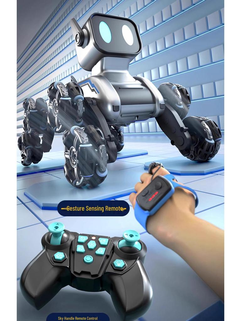 Eight-Wheeled Remote Control Robot Dog Toy with Hand Sensing and Stunt Capabilities for Kids