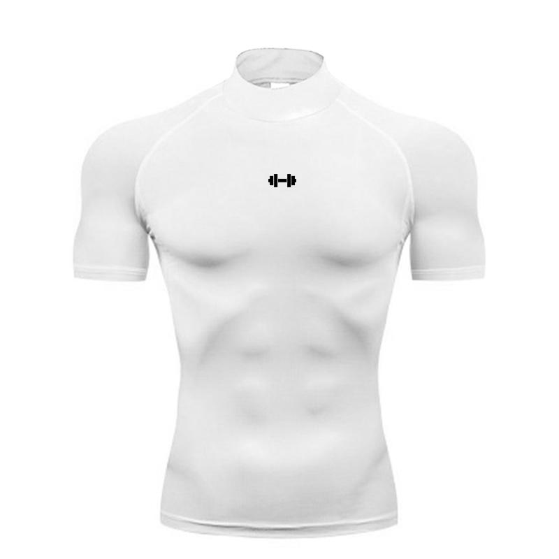 Muscleguys Compression T Shirts Men Summer Running T-shirts Turtleneck Elastic Quick Dry Sport Tees Athletic Gym Workout Short Sleeve Shirt