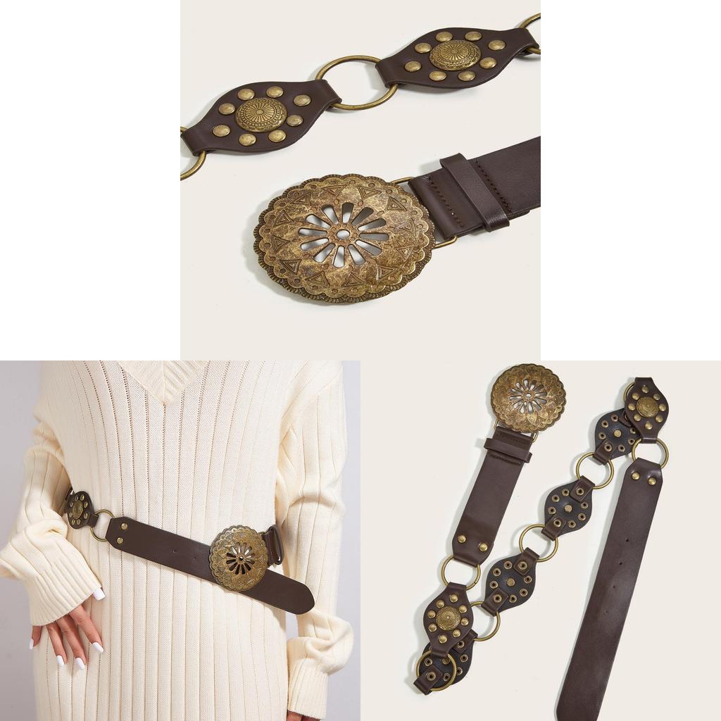 And Belt Versatile Slimming Vintage Rivet Waist Belt  Bronze Buckle Belt