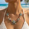 Boho Starfish Shell Coral Pearl Pendant Necklace For Women Shiny Crystal Zircon Dripping Oil Beach Clavicle Choker Charm Jewelry