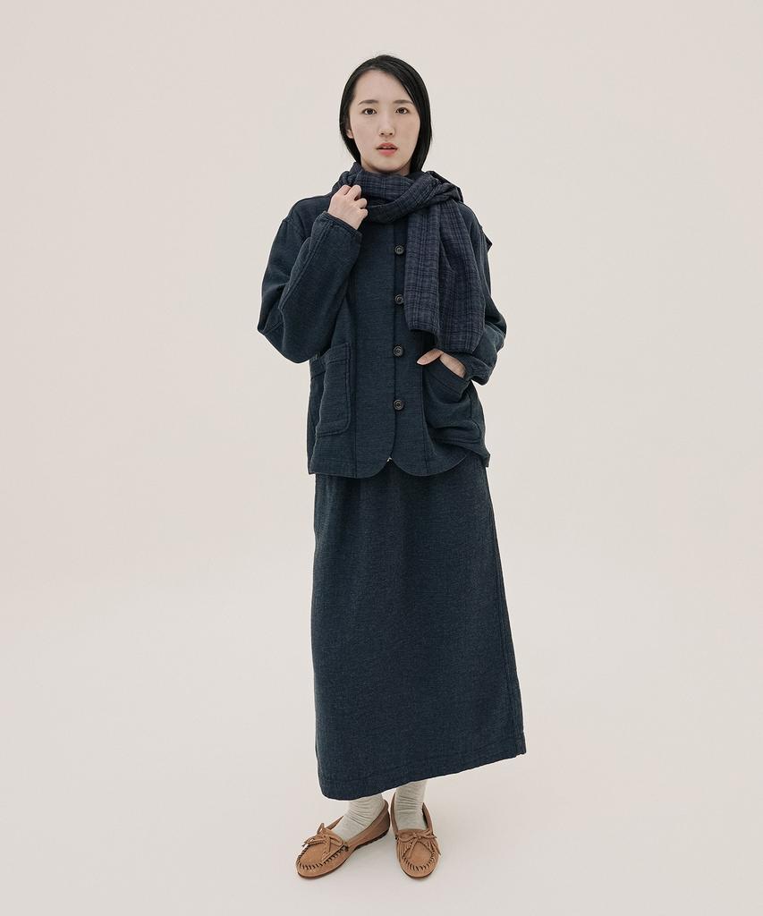 CHIQUITA Check Cotton Long Scarf Navy 250810Nv