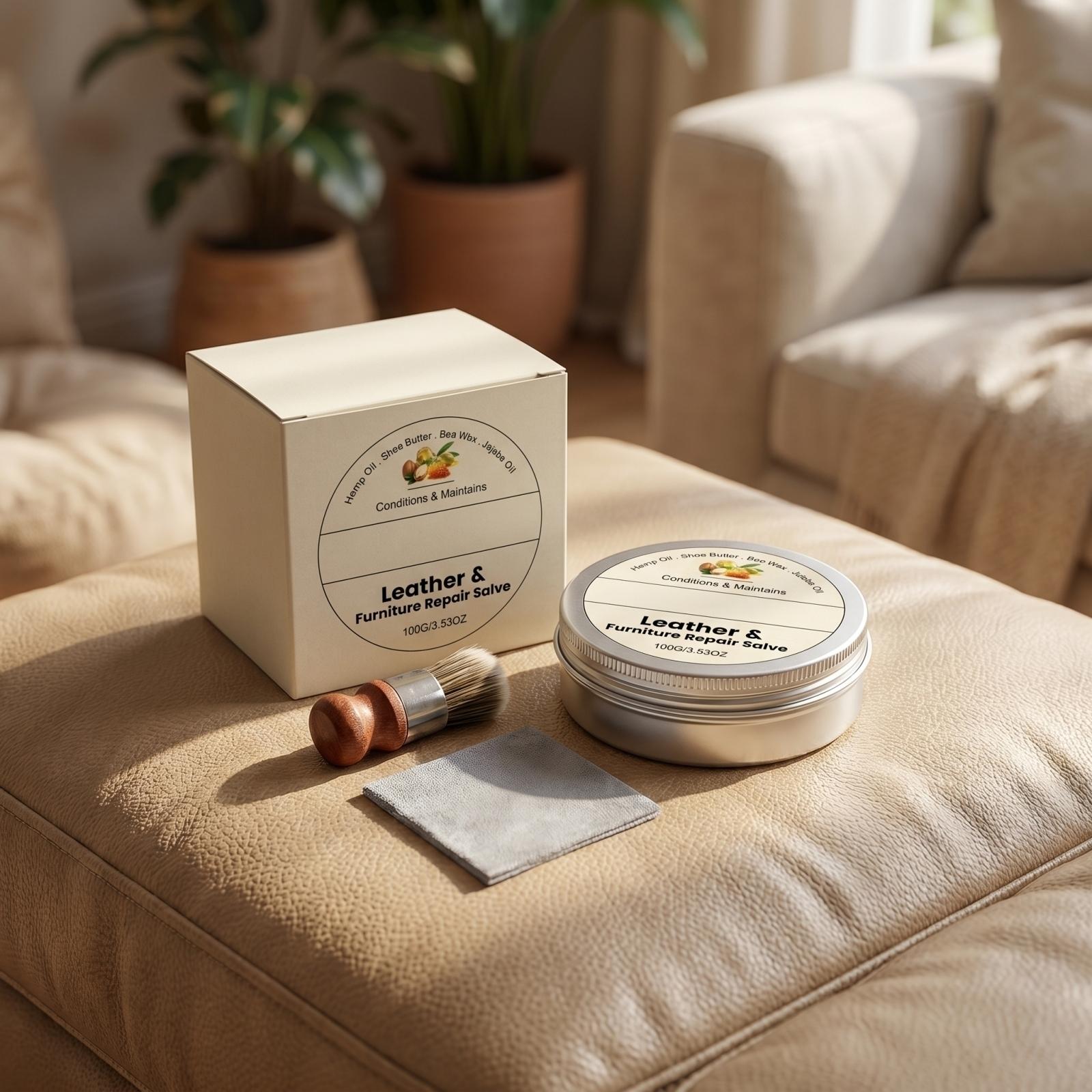 Leather Furniture Repair Salve 100g Conditioning and Maintenance Balm for Leather and Furniture Restoration and Protection with Applicator Brush One Size бежевый
