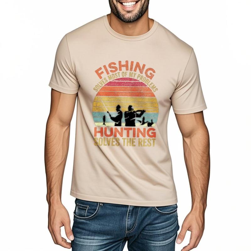 Street Wear For Unisex Oneck tshirt Casual Fishing Solves Most Of My Problems Hunting Solves The Rest Fashionable Teenagers Top