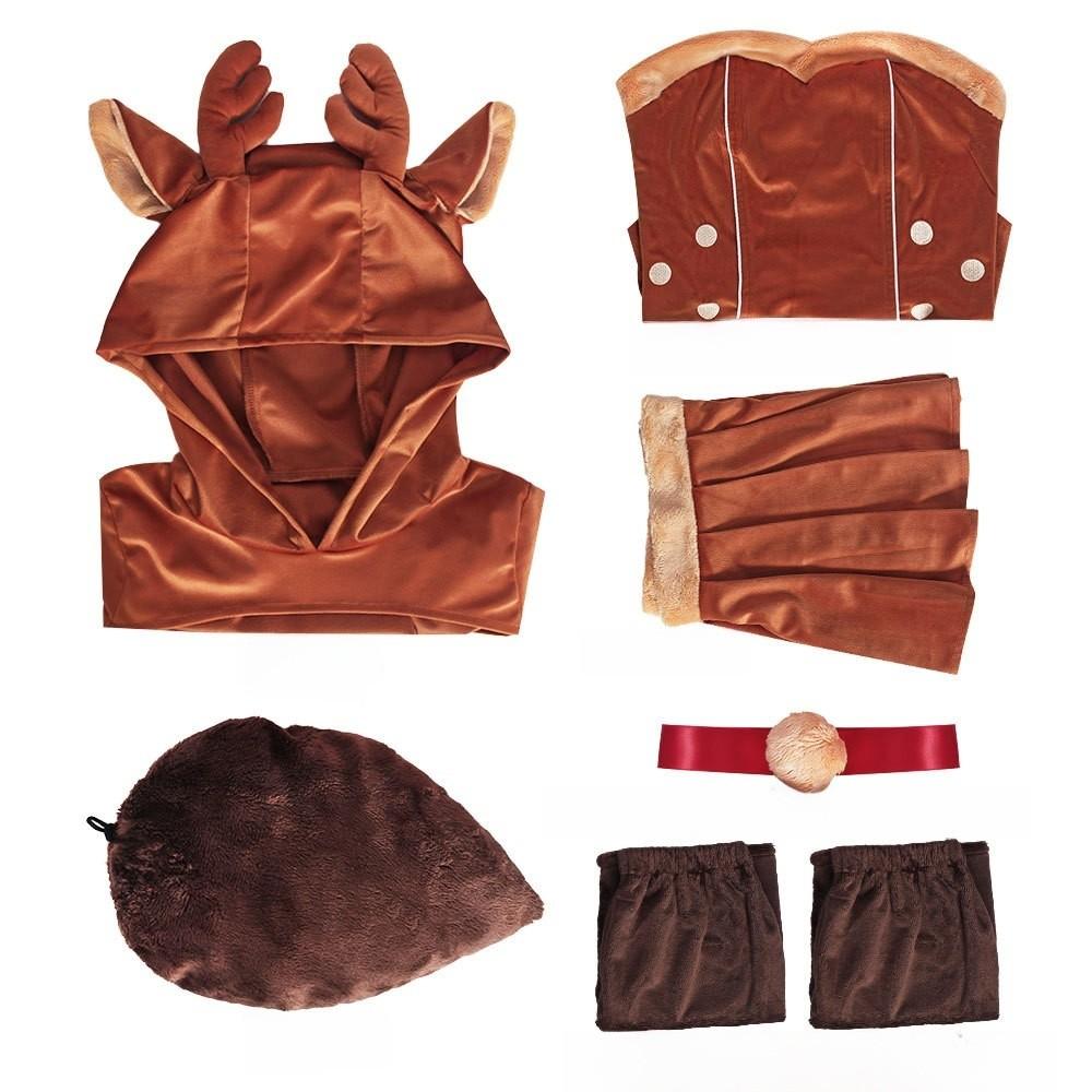 Christmas Reindeer Cosplay Costume With Fuzzy Material For Holiday Parties