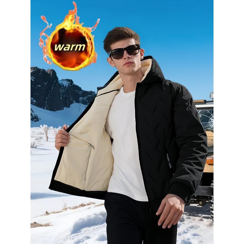 Pánská zimní bunda Větruodolný kabát do chladného počasí se zapínáním na zip, s kapucí, svrchní oděv s hustou fleecovou podšívkou na dojíždění, podzimní/zimní ležérní bunda
