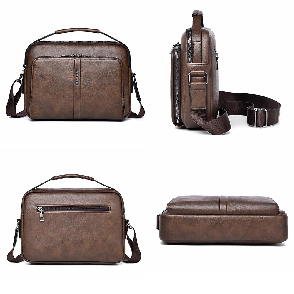 WEIXIER Men's Leather Crossbody Shoulder Bag Waterproof Messenger Sling Satchel Bag Briefcase for Work Business Travel