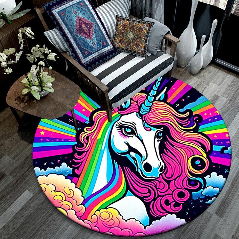 1pc Soft, Absorbent & Non Slip Rainbow Unicorn Round Rug Soft Circle Rug for Living Room & Bedroom Decor, Chair Mats, and Unforgettable Home