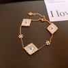 Hand Circumference 20cm Pink Fritillary Four-leaf Clover Bracelet Women's 18K Gold Niche Light Luxury