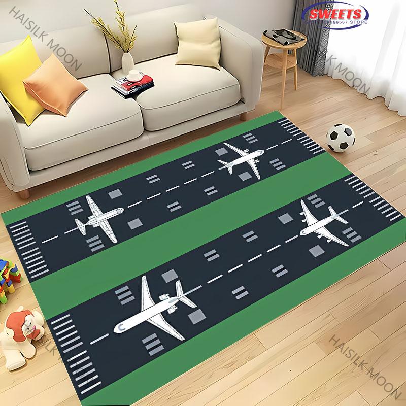 1PC Aviation Theme Airplane Runway Carpet for Home Soft Rug Kid's Playmat Coffee Table Mat Leisure Balcony Doormat Washable Mat