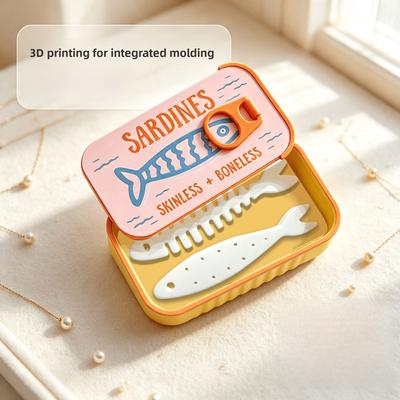 3D Printed Necklace Earring Fishbone Storage Box Sardine Tin Jewelry Box Organizer for Rings Earrings Necklaces DIY Gift