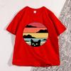 Schwarze Katze Sonnenuntergang T-Shirt Vintage Grafik Unisex T-Shirt Coole Streetwear Unisex T-Shirts Lässig Hohe Qualität Baumwolle Y2k Kleidung