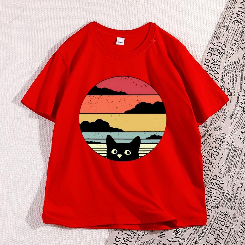 

Black Cat Sunset T Shirt Vintage Graphic Unisex T Shirt Cool Streetwear Unisex Tshirts Casual High Quality Cotton Y2k Clothes S