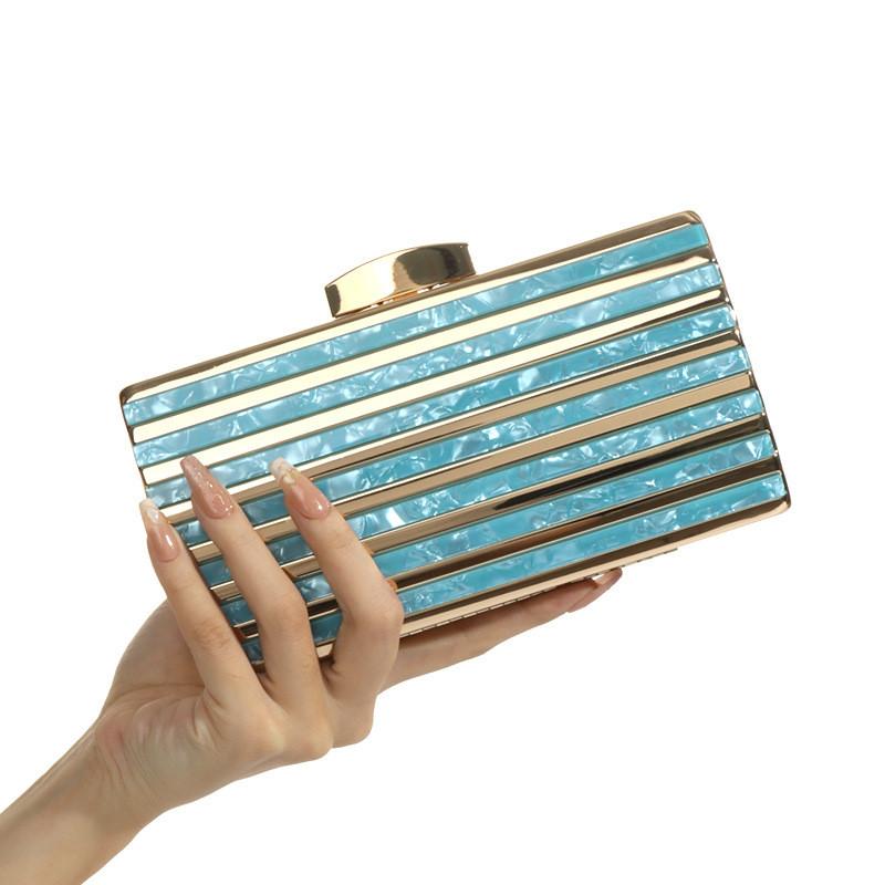 2024 New Pattern Dinner Single Shoulder Bag Satchel High Archives Banquet Hand bag Wallet Striped Acrylic Clutch Bag