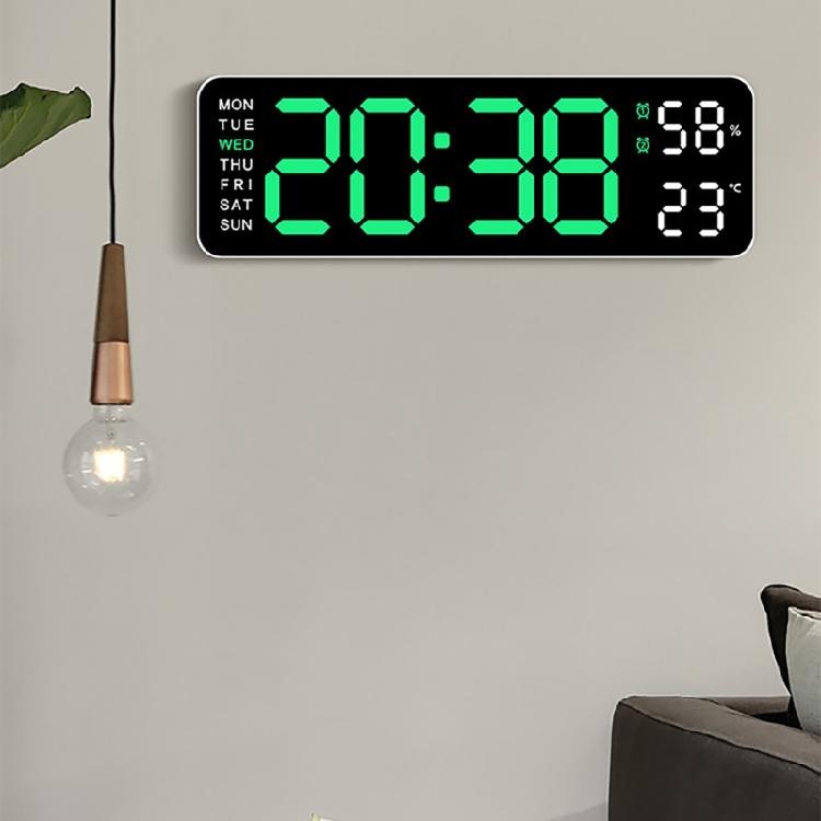 Large Digital LED Wall Clock with Temperature Week Date Display and 2 Alarm Memory Function 3 Brightness for Home Office