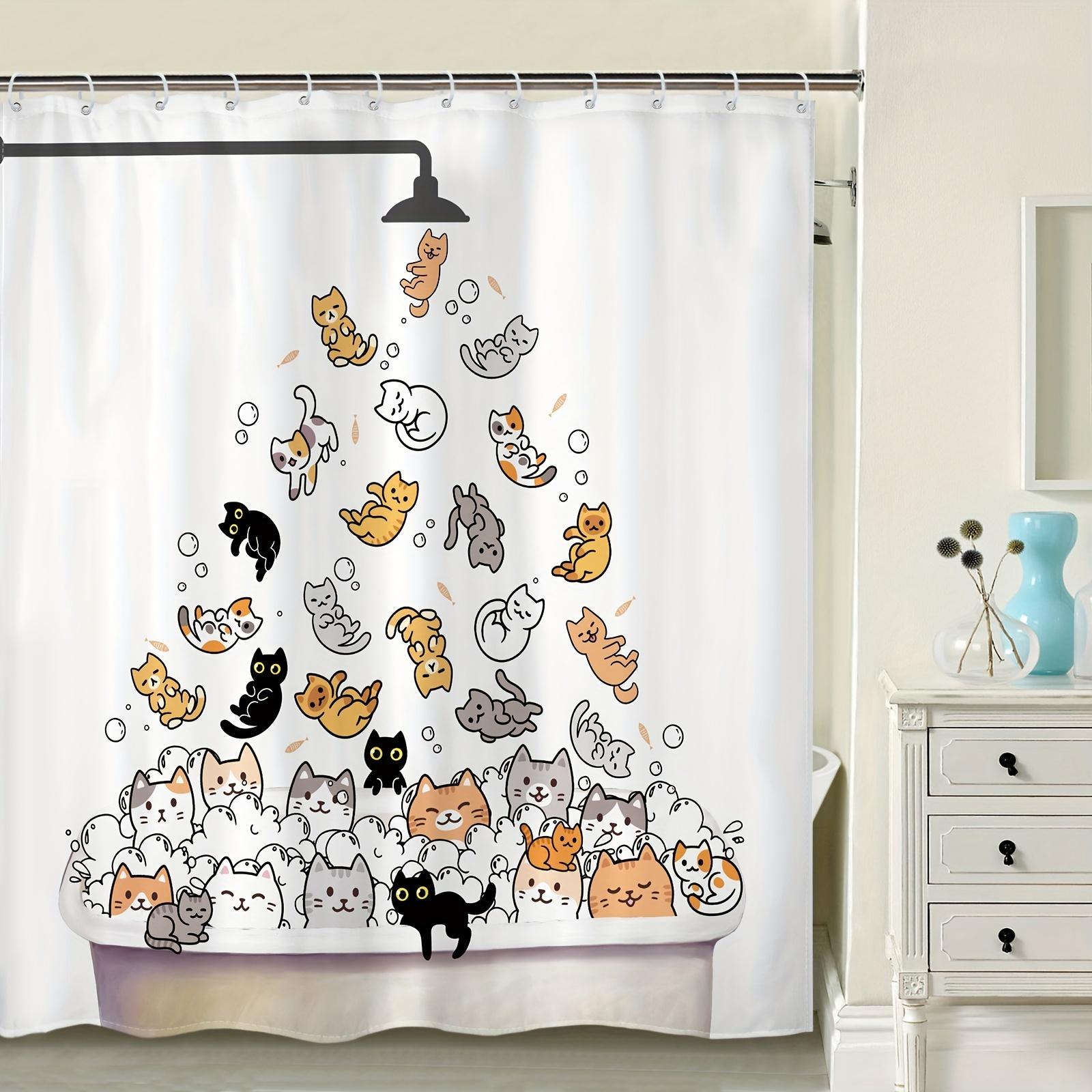 

1Pc-72 Inches By 72 Inches/180 Cm By 180 Cm - Polyester - Cute Kittens Jumping Into A Bathtub W60H190(CM)-1 Pcs