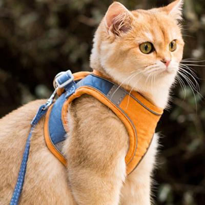 Pet Reflective Harness + Leash (M) (Orange + Blue)