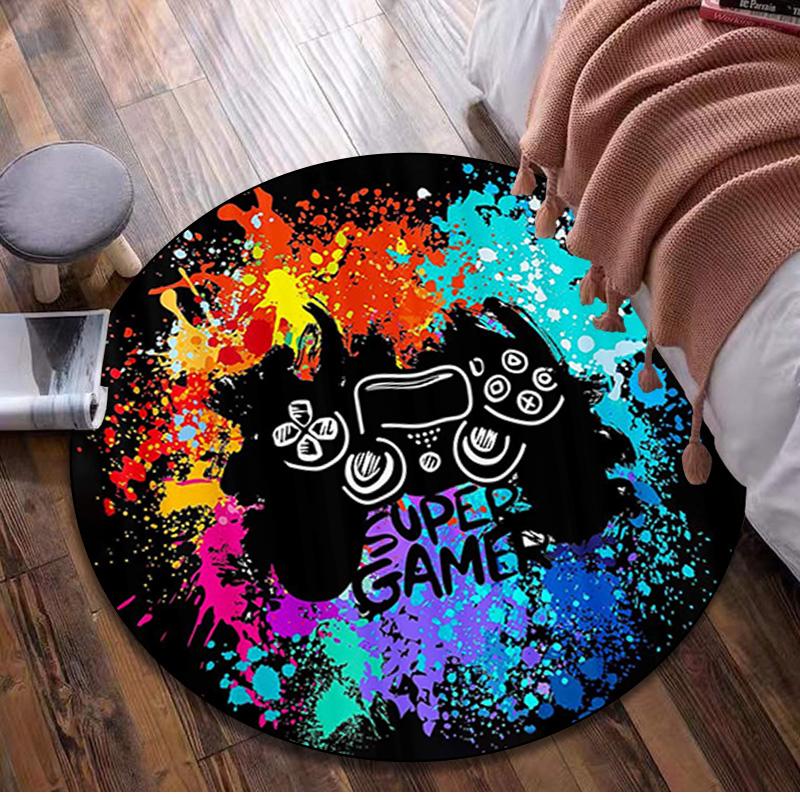 1Pc Gaming Controller Circular Print Rug - Home Decoration Carpet For Living Room Bedroom Flooring Computer Chair Area Rug