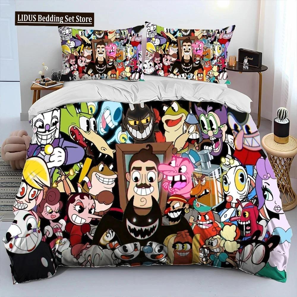 Cuphead Und Mugman,Spiel Gamer Bettdecke Bettwäscheset,Bettbezug Bettset Steppdecke Kissenbezug,Kingsize Queensize Bettwäscheset Jungen