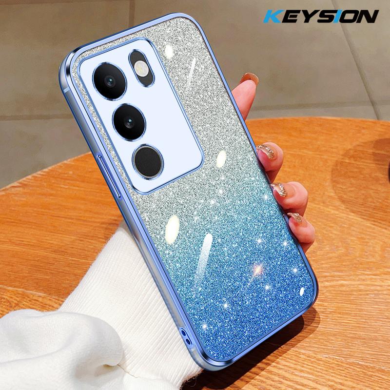 KEYSION Luxury Plating Glitter Phone Case for VIVO V29 5G Transparent Soft TPU Shockproof Back Cover for VIVO V29 5G