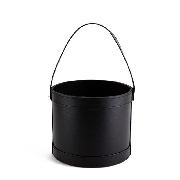 

Pink Flower Bucket Faux Leather Present Wrapping Box with Convenient Carry Handle Floral Display Container чорний