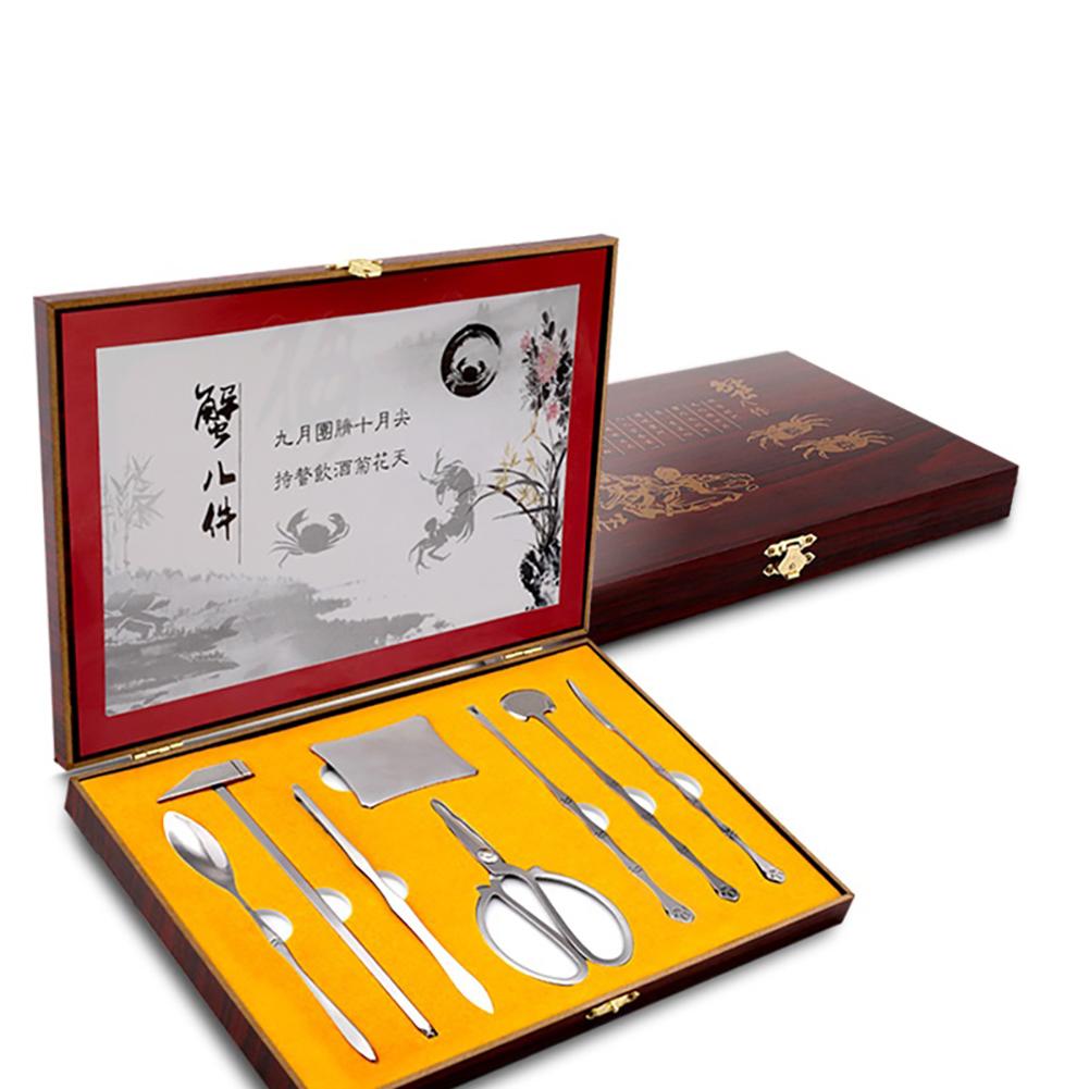 8pcs Eating Crab Tools Stainless Steel Household Lobster Crab Cracker Kit Seafood Tools Set Kitchen Gadgets