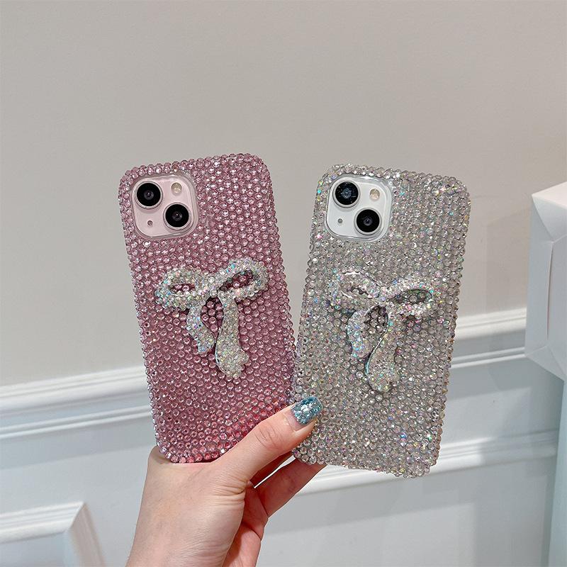 Full Diamond Bow Phone Case for IPhone17promax High-end for Apple 16pro Luxury Glitter Ins