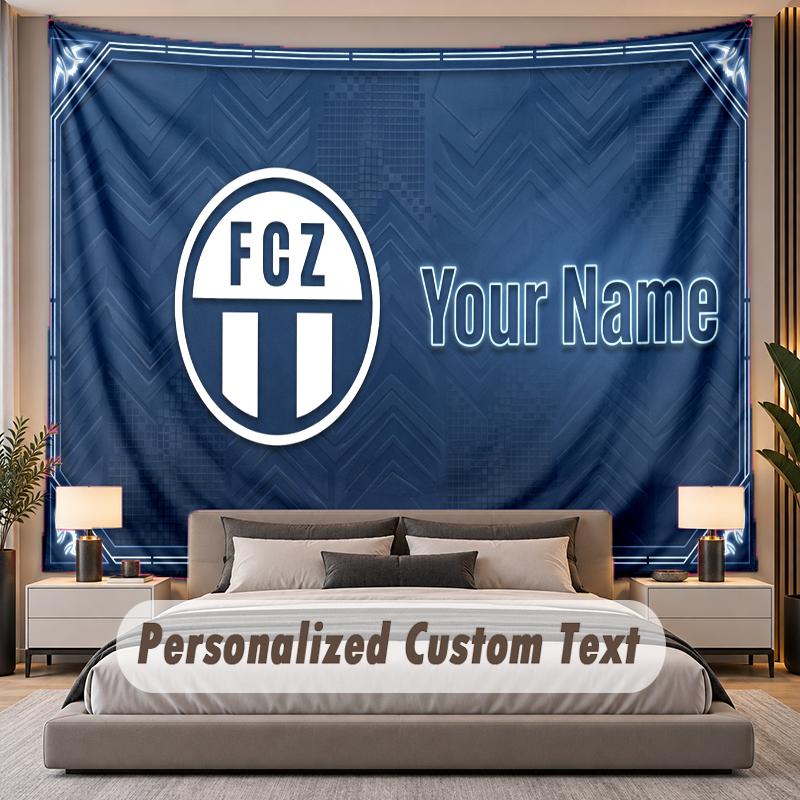 Custom Name Text Tapestry FC Zürich Personalized Polyester Wall Tapestry For Bedroom And Room