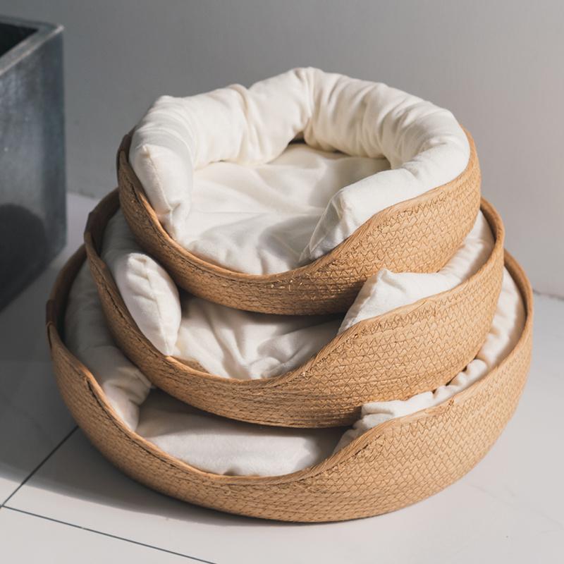 1PC Vier Jahreszeiten Haustier Bett Zwinger für Katze Welpen Hund Betten Sofa Handgemachte Bambus Weben Katze Gemütliche Nest Haustier Mithelfer
