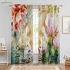 2pcs Butterfly 3D Stereo Flower Printing Curtain Rod Pocket Bedroom Living Room Kitchen Decorative Curtain Easy To Wash and Care