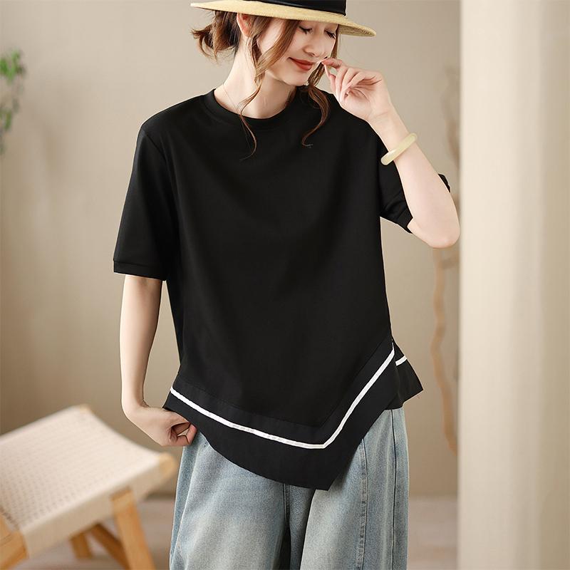 DIMANAF 2026 New Plus Size Summer Women T-Shirts Casual Lady Tops Tunic Shirt Oversize Loose Tees Cotton Solid