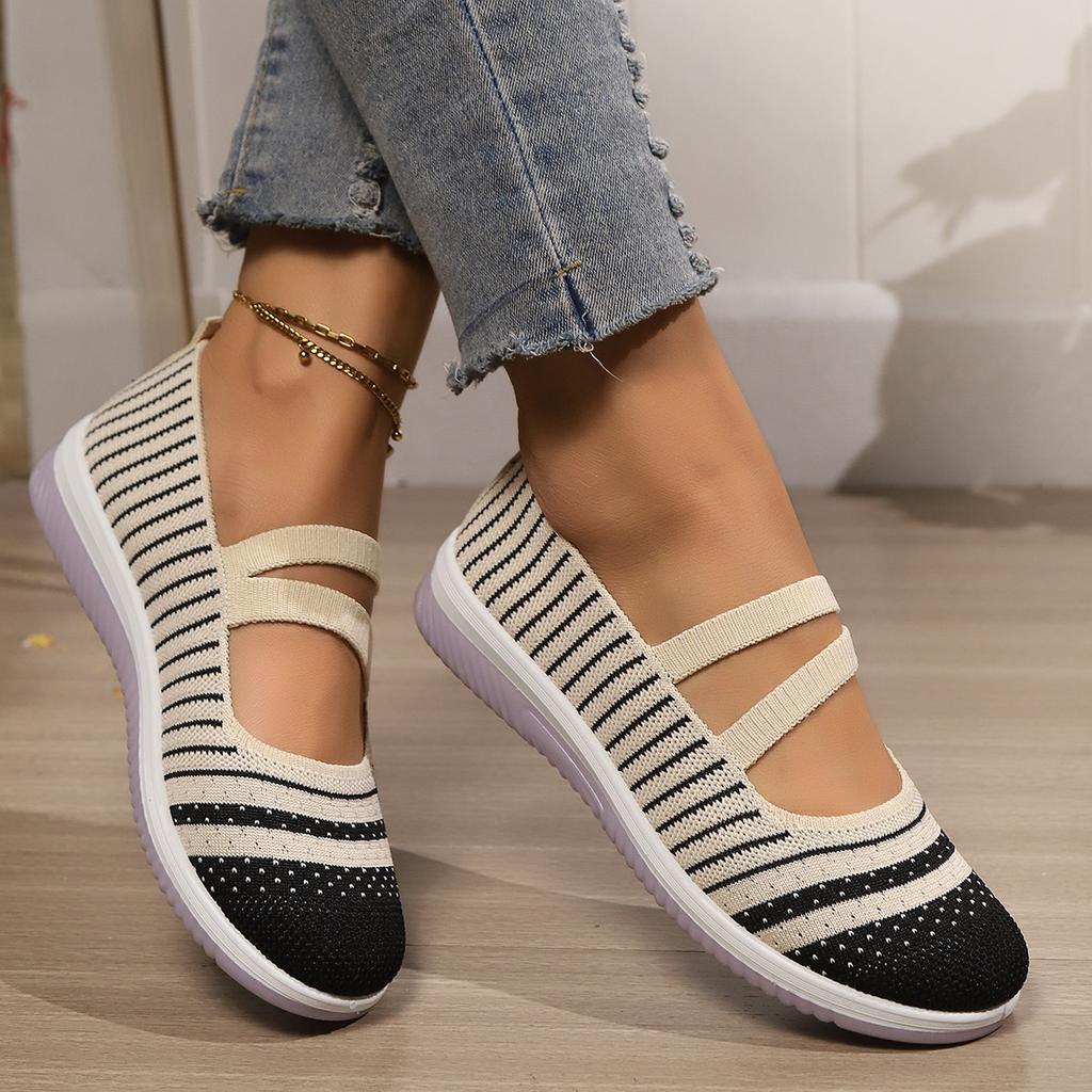 Fashion 2025 New Striped Knitted Platform Sneakers Women Breathable Mesh Non Slip Sports Shoes Woman Comfort Slip On Walking Shoes Mujer