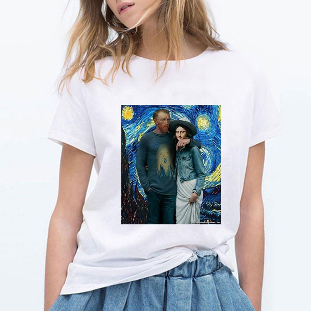 Mona Lisa Ästhetik Harajuku T-Shirt Damen Ullzang Vintage Grafik-T-Shirt Lustiges Cartoon 90er Jahre T-Shirt