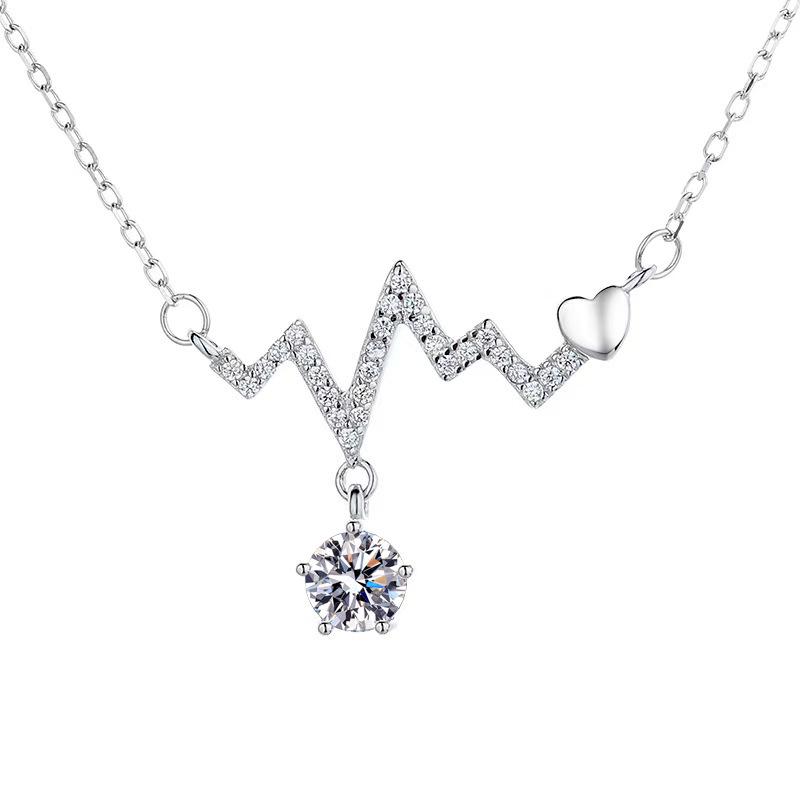 S925 Sterling Silver Heartbeat Moissanite Necklace - Non-Fading, Non-Allergenic Choker Pendant