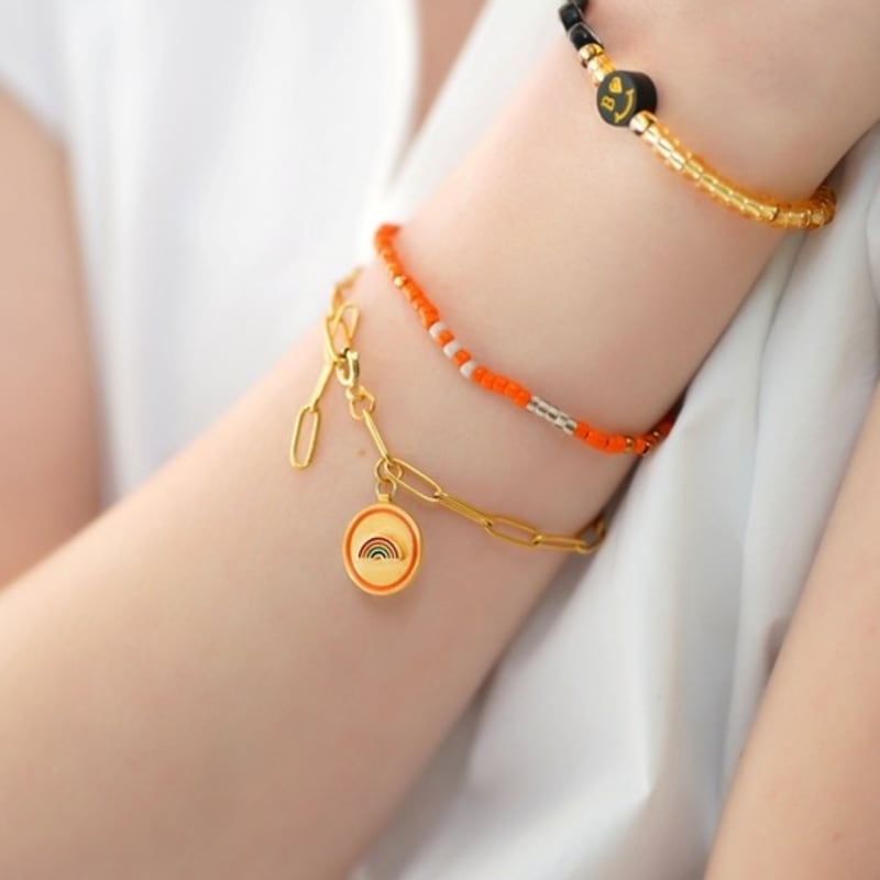 BONBEAU Rainbow Mushroom Color Coin Clip Chain Bracelet Rainbow Mushroom Epoxy Surgical Chain Bracelet