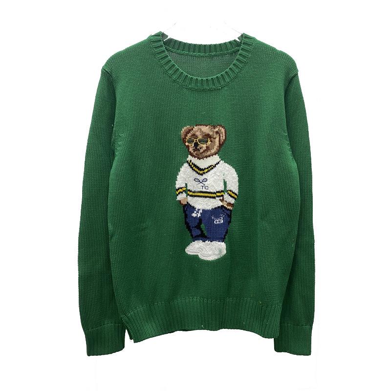 Damen Jacquard Wollmischpullover mit gesticktem Cartoon-Bär-Design