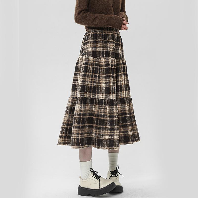

Весенняя женская клетчатая принтованная пэчворк эластичная талия свободная повседневная юбка XL кофейный