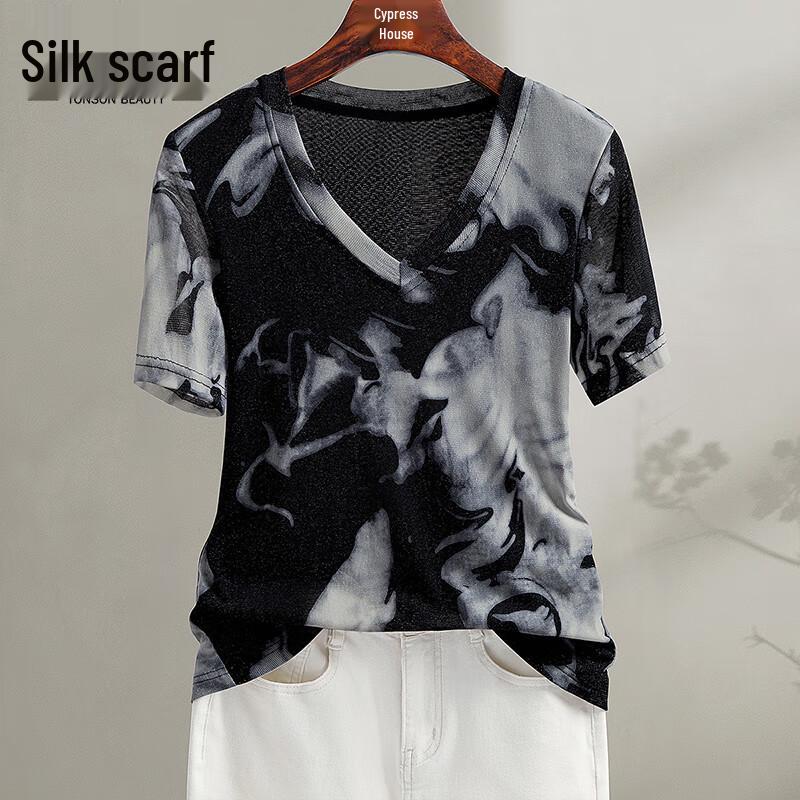 Women s V-Neck Color-block Slim Fit Short Sleeve T-Shirt XXL