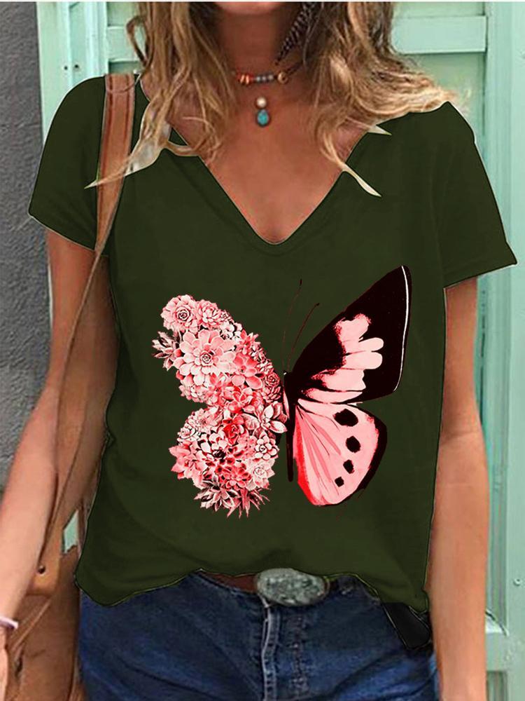 Summer Butterfly 3D Print T-shirt Women Streetwear Casual T Shirts Y2k Tops Woman Harajuku V-Neck Tees Oversized Clothing