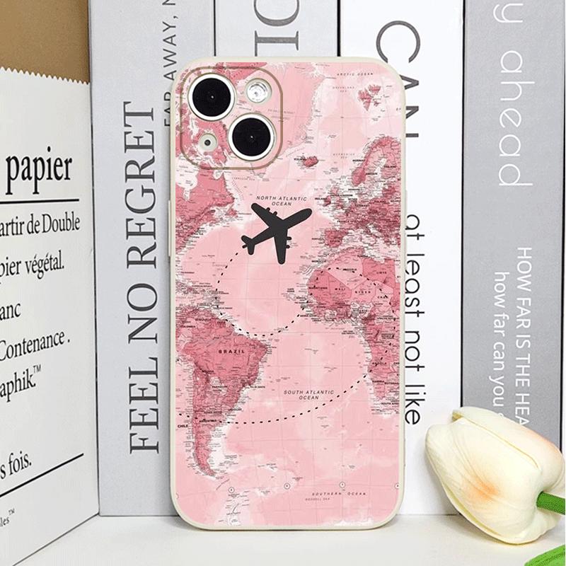 Pink World Map Travel Label Printed Phone Case for IPhone 16 15 14 11 Pro Max 13 12 Mini XR XS X 7 8 Plus SE20 Soft Cover Fundas