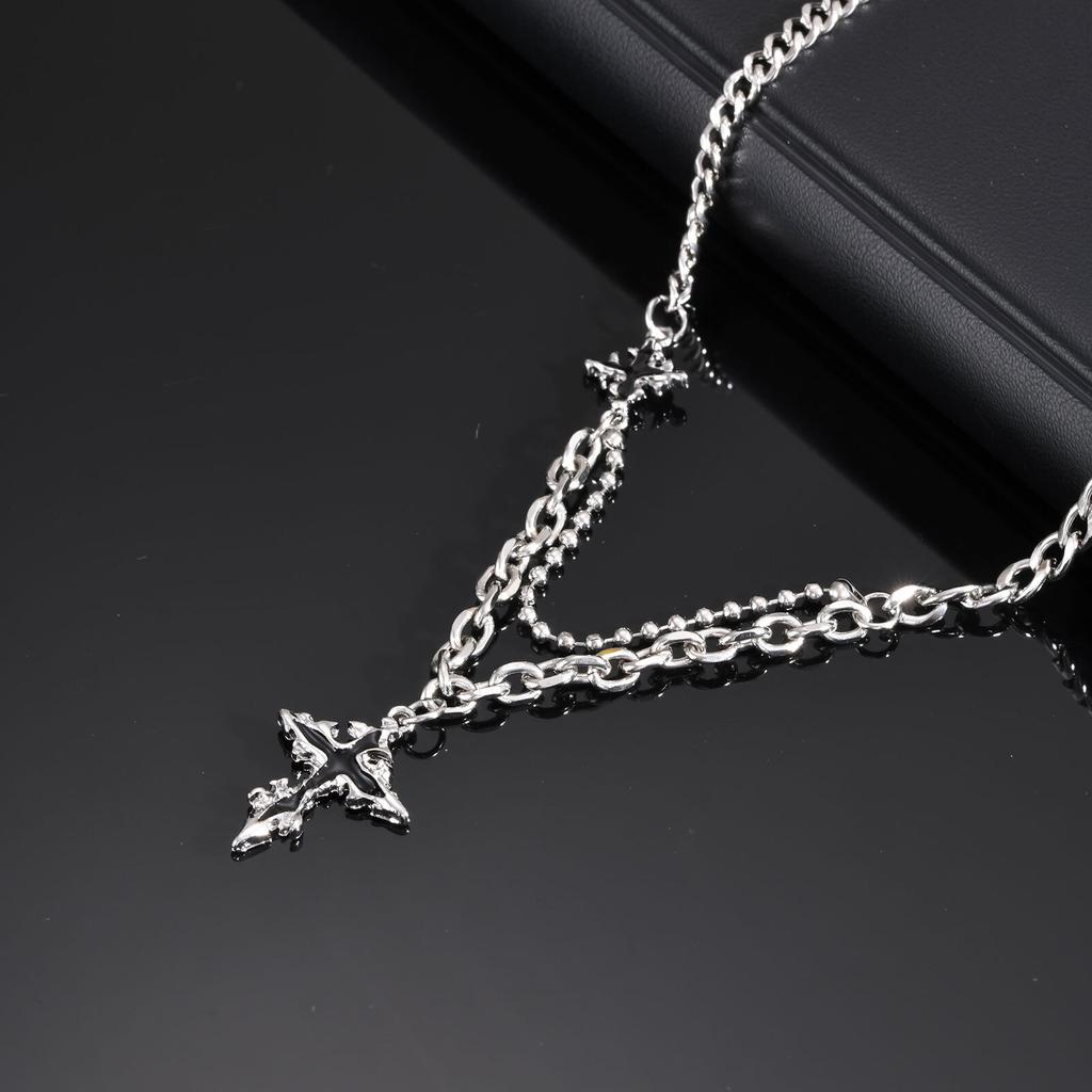 Vnox Liquid Lava Shaped Cross Necklaces for Men Women, Gothic Hiphop Cuban Chain Collar,Black Dark Cross Pendant Jewelry