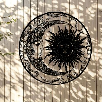 Güneş ve Ay Metal Duvar Sanatı Heykeli 15,75 İnç Detaylı Tasarım Ev Dekorasyonu Hediye Yeni Eve Taşınma Düğün