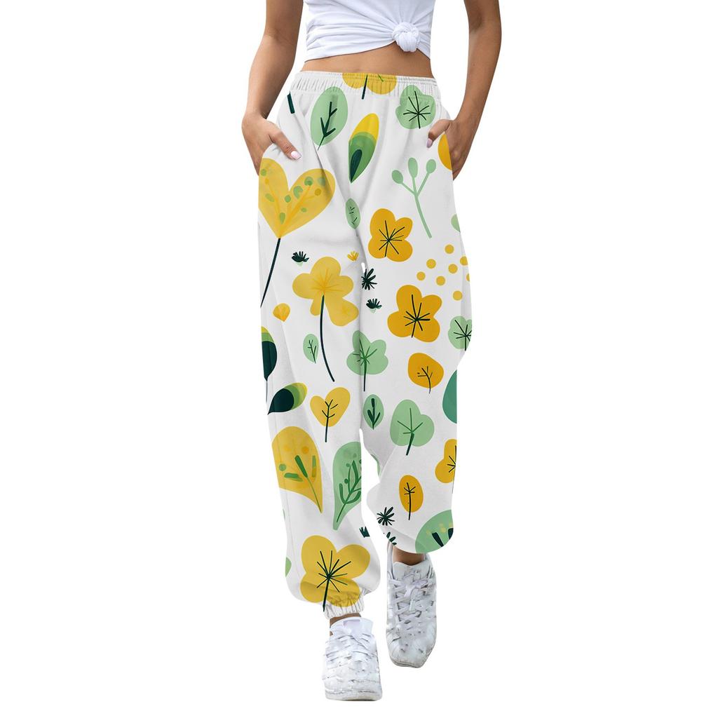 Women's Fashion Sport St. Patrick's Day  Printed Drawstring Pocket Casual Sweatpants Pants