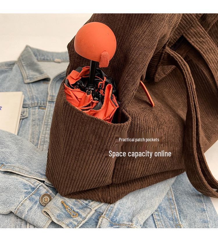 Women's Large Corduroy Tote Bag - Versatile Solid Color Shoulder Handbag