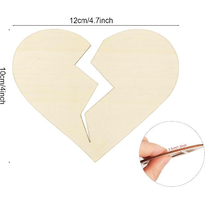 30 Pack 4 Inch Wood Broken Heart Cutouts Unfinished Wood Broken Heart Crafts Wooden Broken Heart Hanging Ornaments DIY Broken Heart Craft Gift Tags