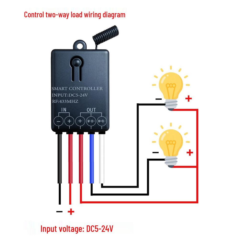 DC 5V/12V/24V Wireless Remote Control Switch for Motor Forward/Reverse Rotation, 20A Dual Output Receiver