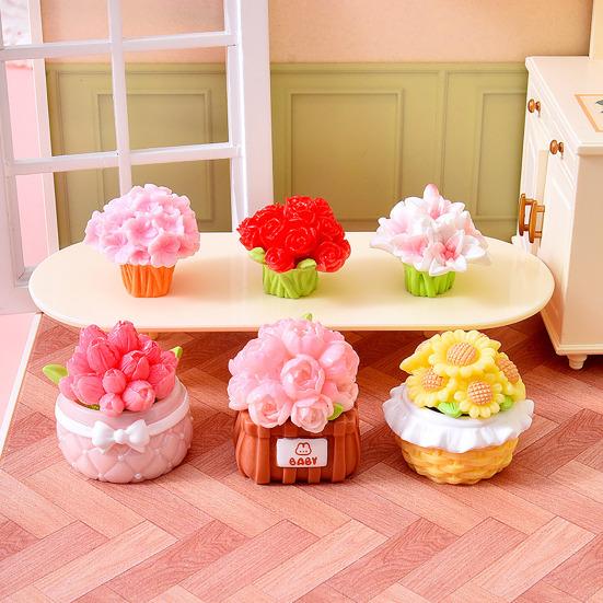 Mini Resin Artificial Flower Miniature Dollhouse Flower Accessories Tiny Potted Plants Ornament for Micro Landscape Doll House Fairy Garden