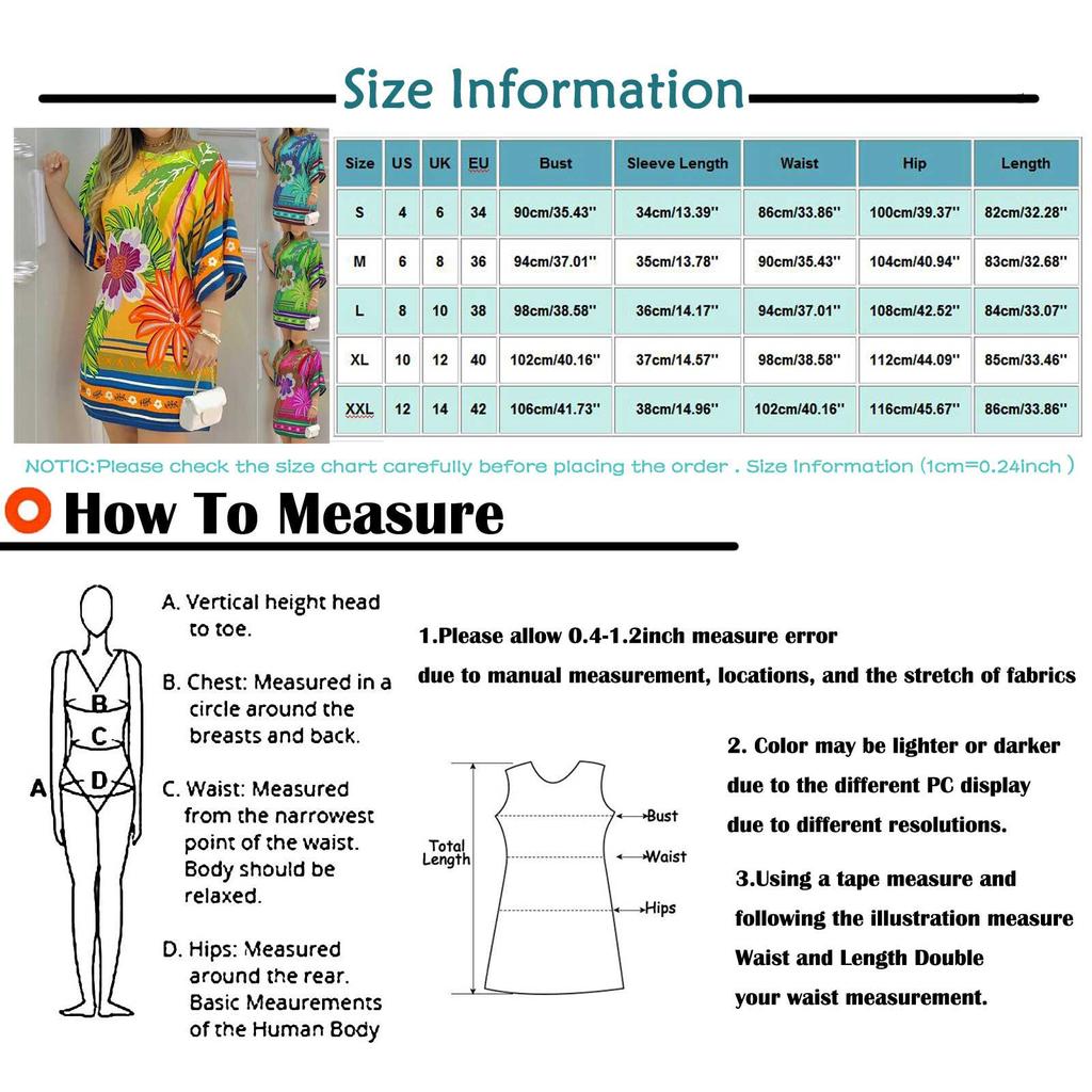 Women Boho Dress Short Sleeve Floral Printed Round Neck Casual Dress