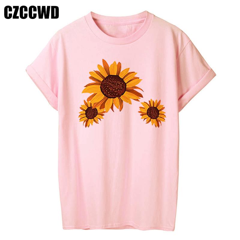 Sunflower Bee Kind Yellow Women Tshirt Aesthetics Graphic Short Sleeve Cotton Polyester T Shirts Female Camisetas Verano Mujer