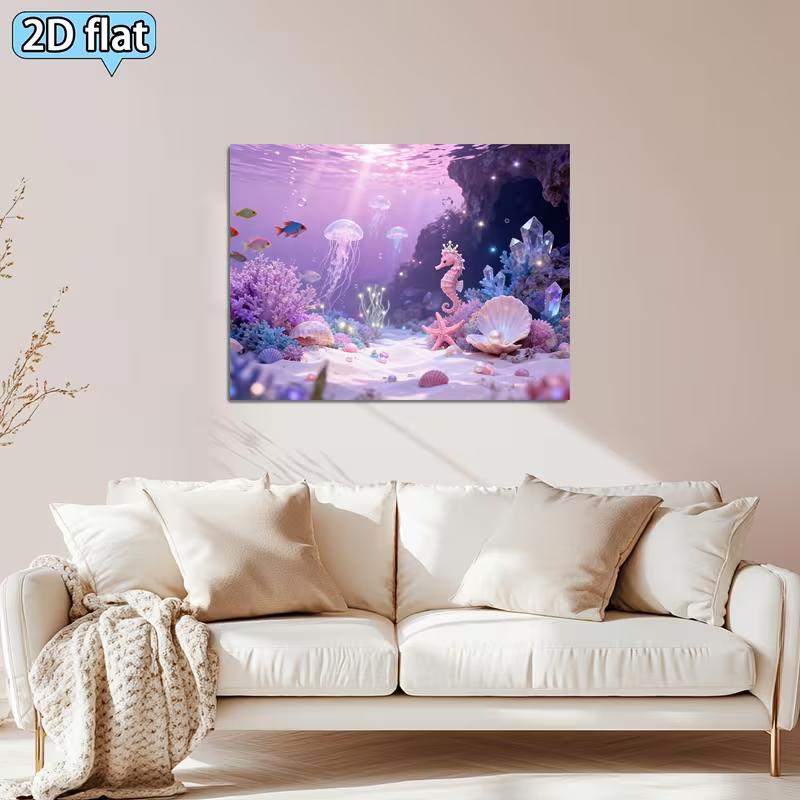2D Magical Underwater Tapestry Purple Blue Ocean Wall Art for Kids Room
